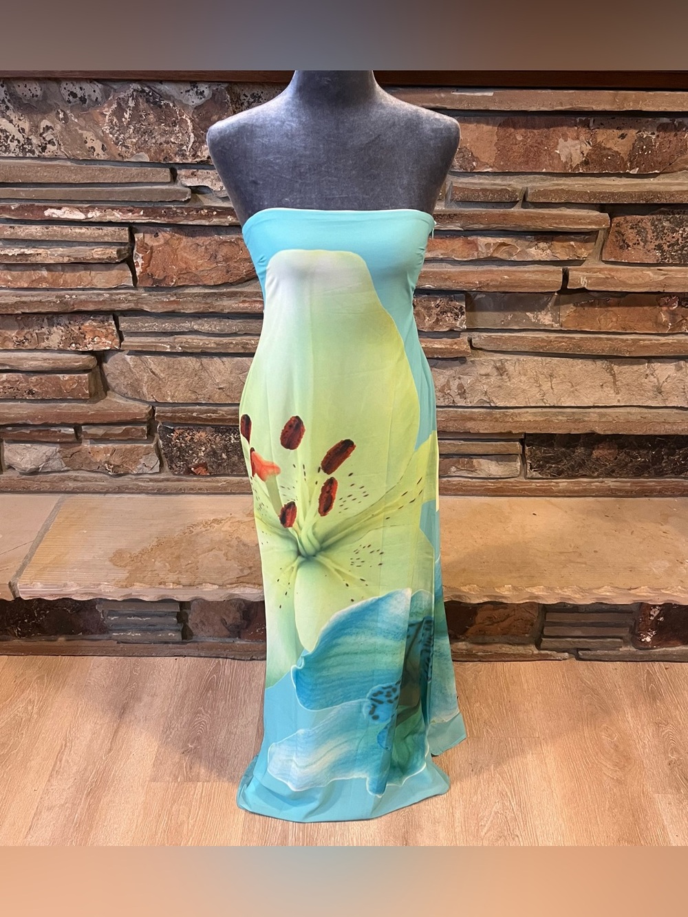 Peppermayo Darcy Strapless Maxi Dress in Turquoise Tropical Floral